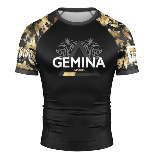 Gemina Sports - Gold Camo Short Sleeve BJJ Rash Guard